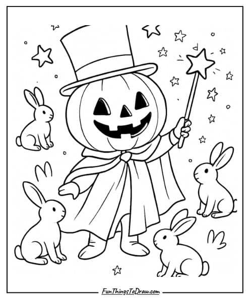 Magician Pumpkin Coloring Page