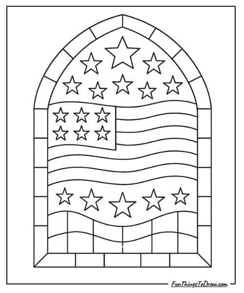 Patriotic stained-glass window design coloring page