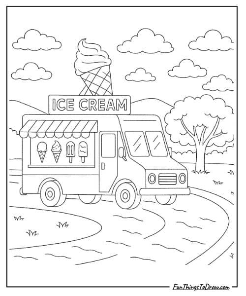 August coloring sheets (Ice cream truck)