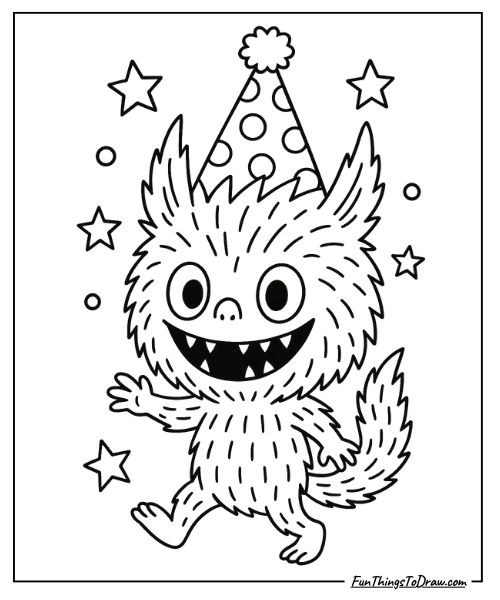 Labubu wearing a party hat coloring page