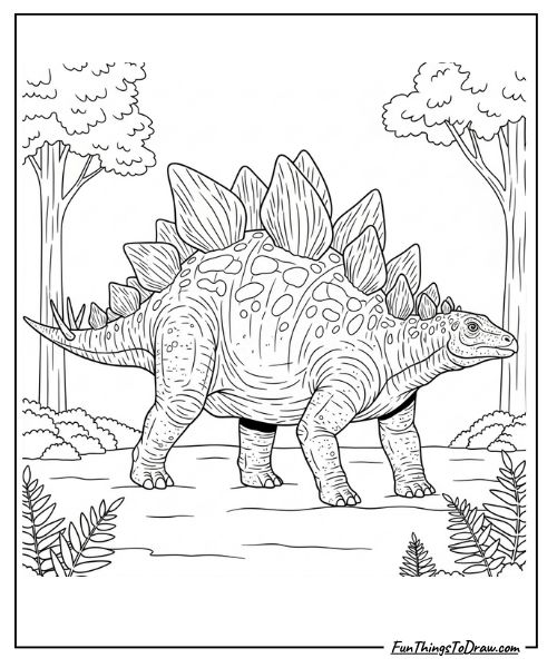 Stegosaurus with distinctive back plates and spikes coloring page