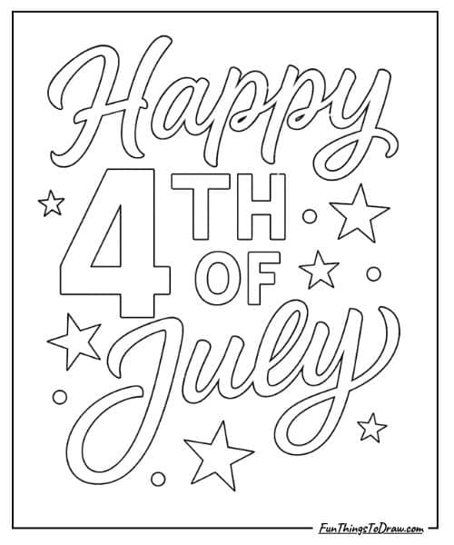 Hand-lettered “Happy 4th of July” Coloring Page
