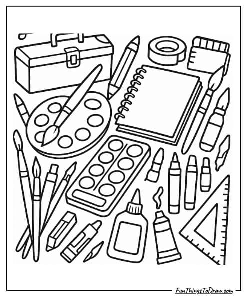 Art supplies coloring page