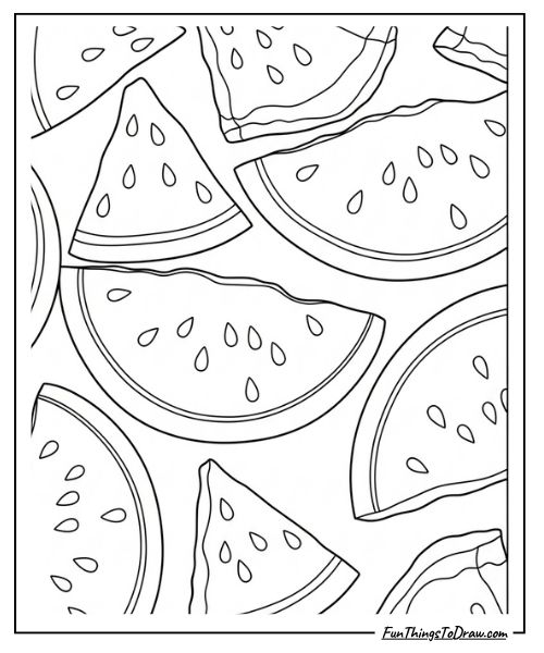 Watermelon slice with seeds coloring page