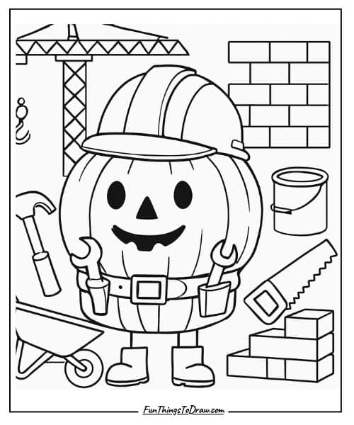 Construction Pumpkin Coloring Page