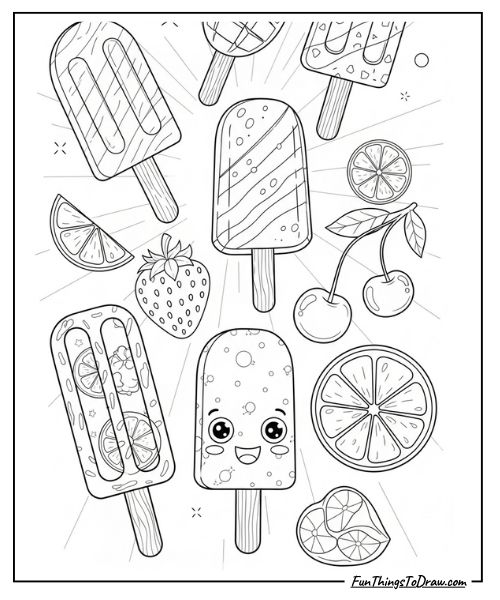Popsicle collection coloring page
