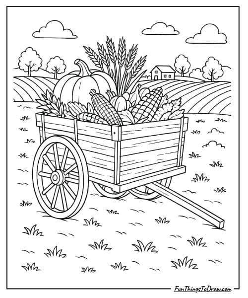 Farmers harvest wagon coloring page