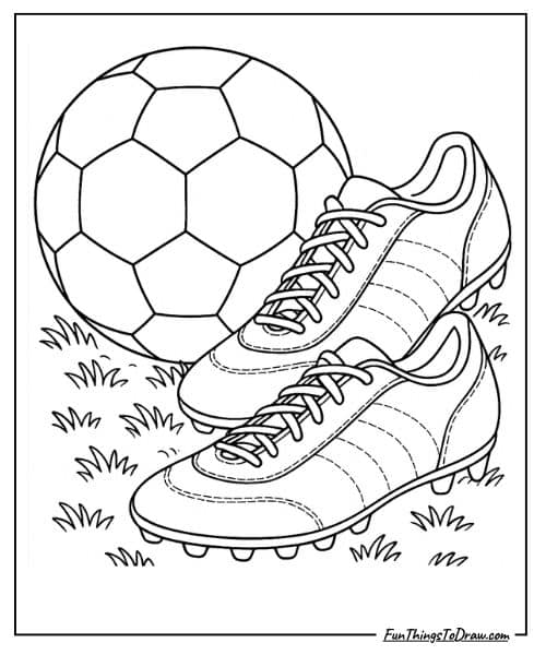 Soccer ball and cleats coloring sheet