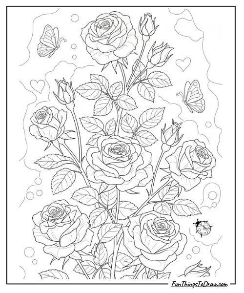 Rose plant coloring page