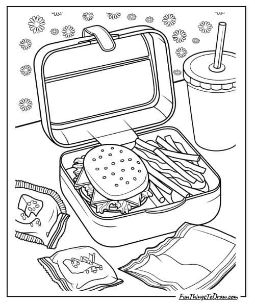School lunch box coloring page
