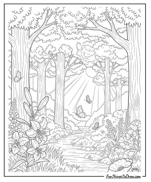 Wildflowers in forest coloring page