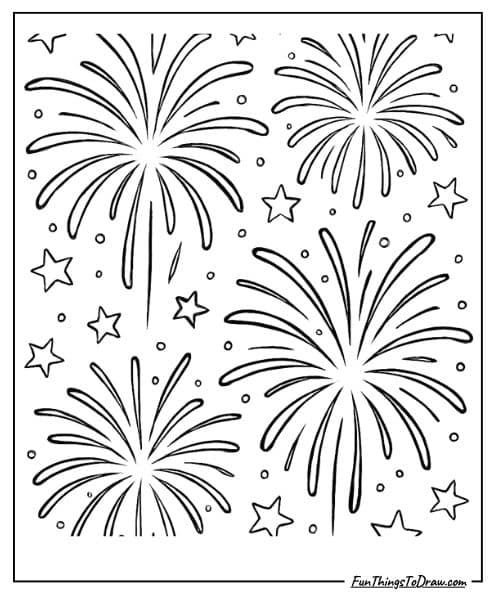 Fireworks bursting in the sky coloring page