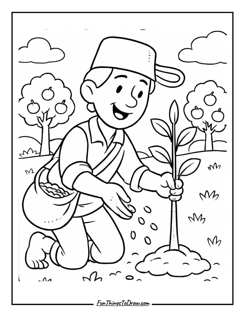 Johnny Appleseed Coloring Page