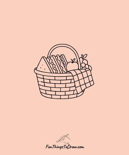 Easy Drawing of Picnic Basket