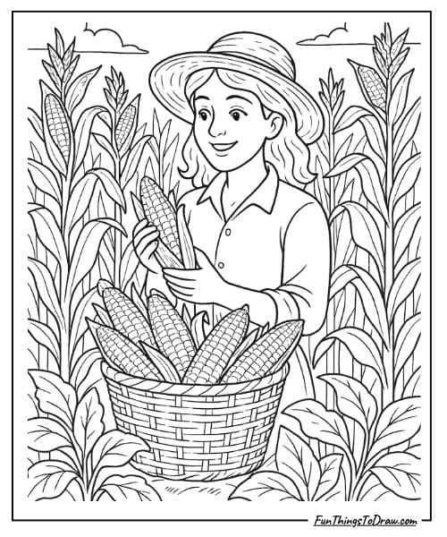 Sweet corn harvest (August Coloring Pages)