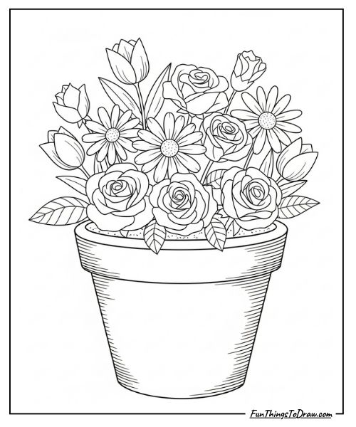 Flower pot coloring sheet