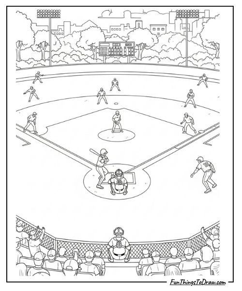 Baseball diamond scene coloring page