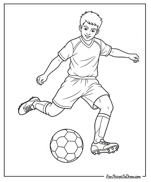 Soccer player with ball coloring page