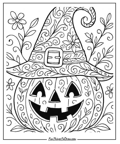 Pumpkin with a Hat coloring page
