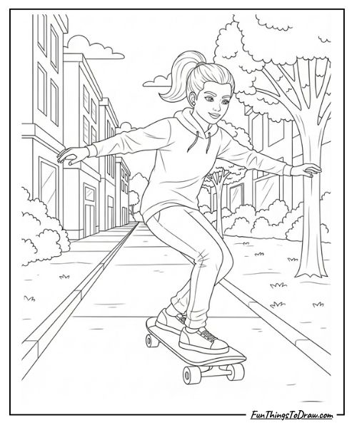 Skateboarding coloring page