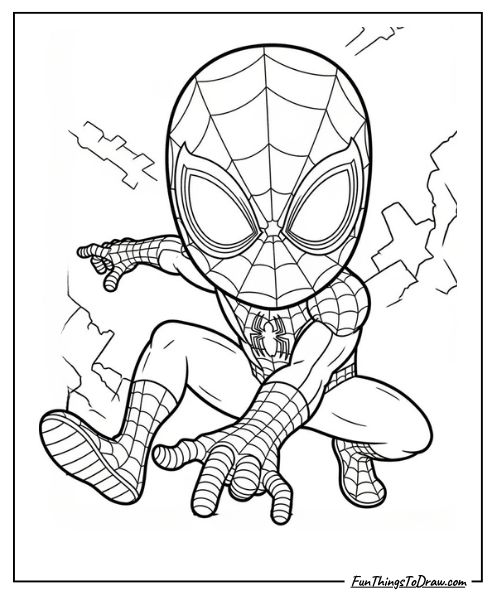 Coloring page of Adorable Spider-Man in Action Pose