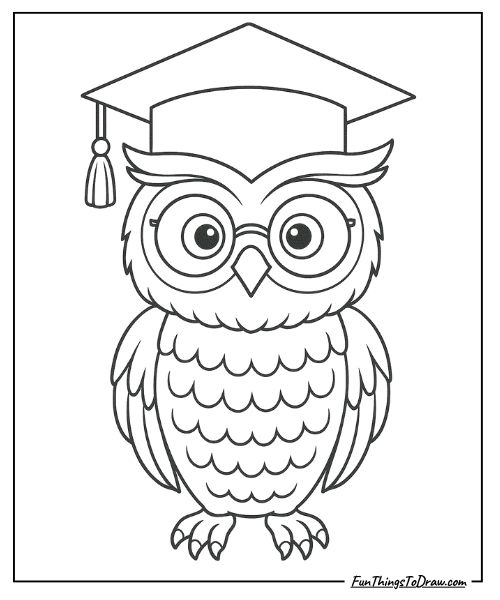 Owl in a graduation cap coloring page