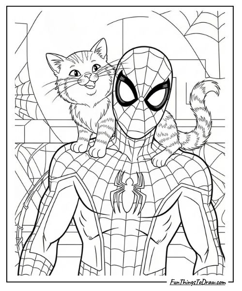 Spider-Man and Cat coloring page