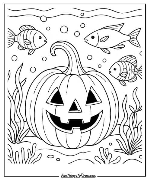 Underwater Pumpkin Coloring Page