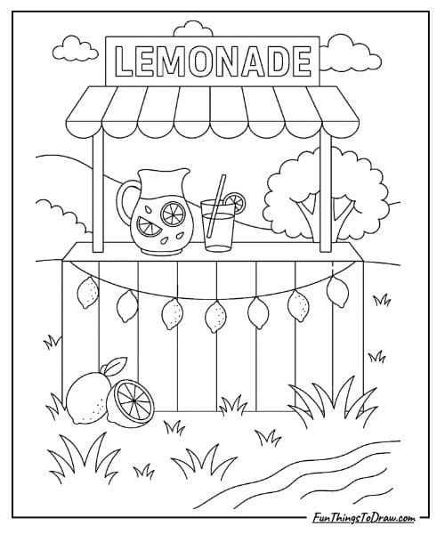 August Coloring Pages (lemonade stand)