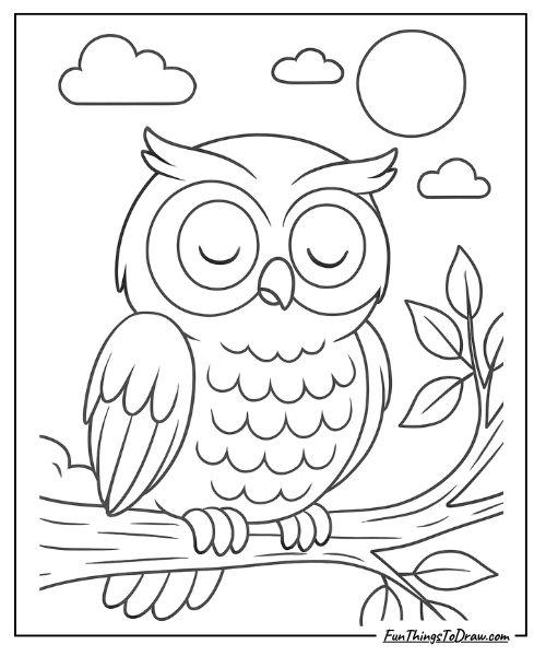 Owl sleeping during the day coloring page