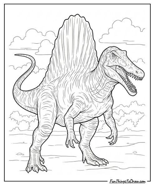 Spinosaurus with sail-like back fin coloring page