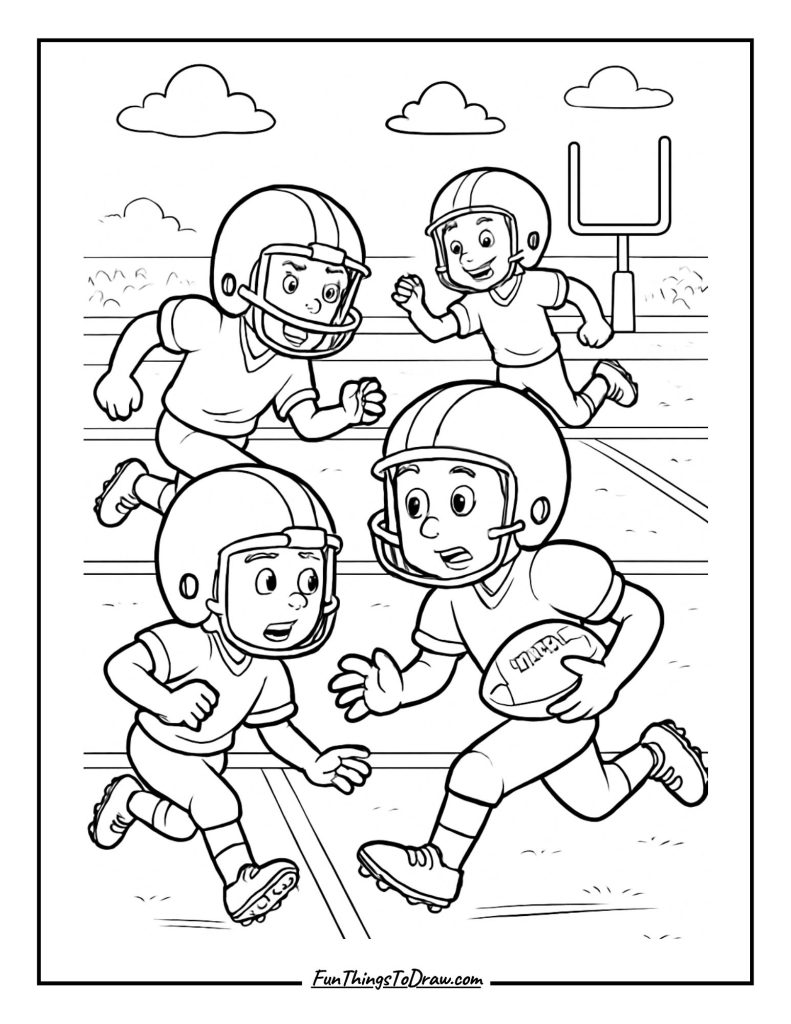 Kids playing football coloring page