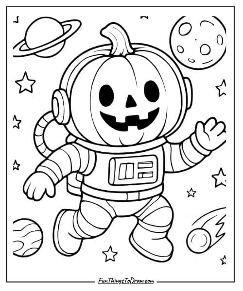 Space Explorer Pumpkin Coloring Page