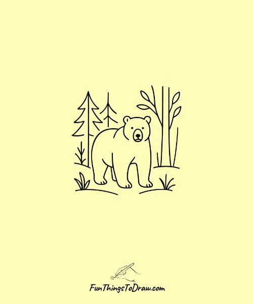 Drawing of Bear in a forest
