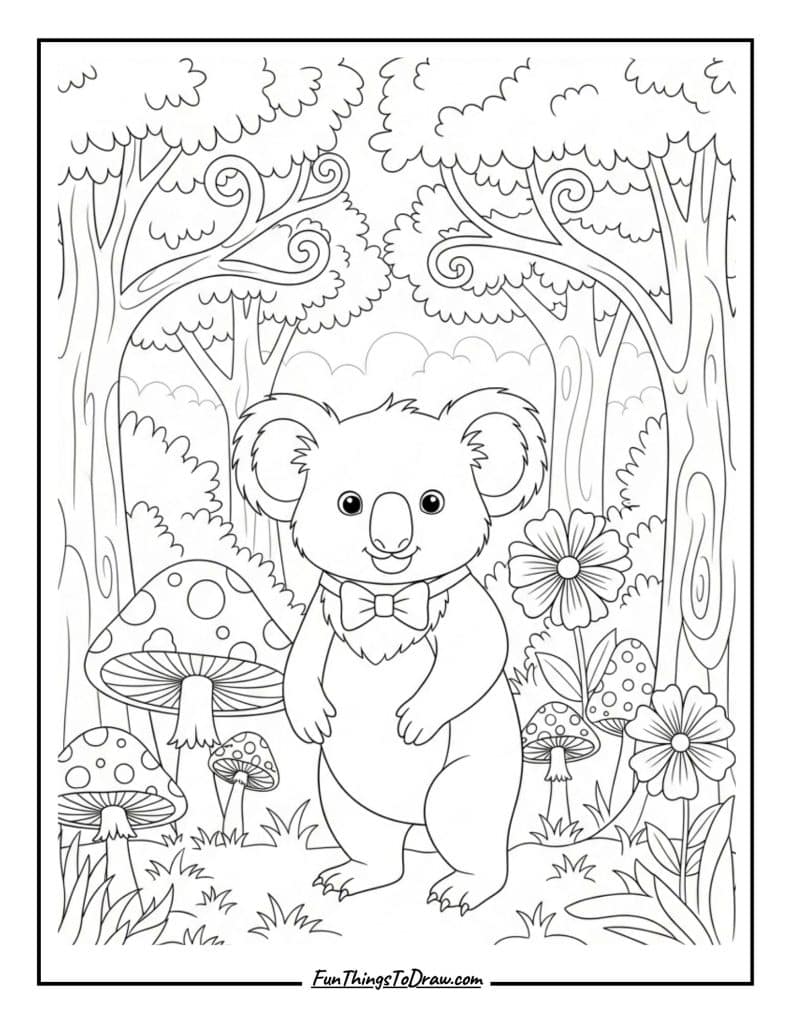 Koala in a Bow Tie Coloring Page