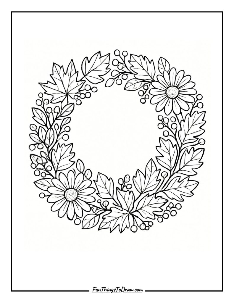 Autumn Wreath Design Coloring Page