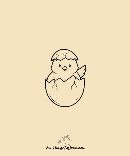 Drawing of Cute Chick Hatching