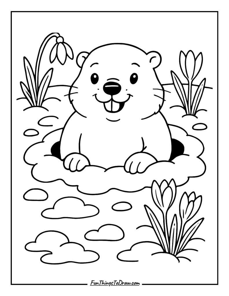 Groundhog Day Scene Coloring Page