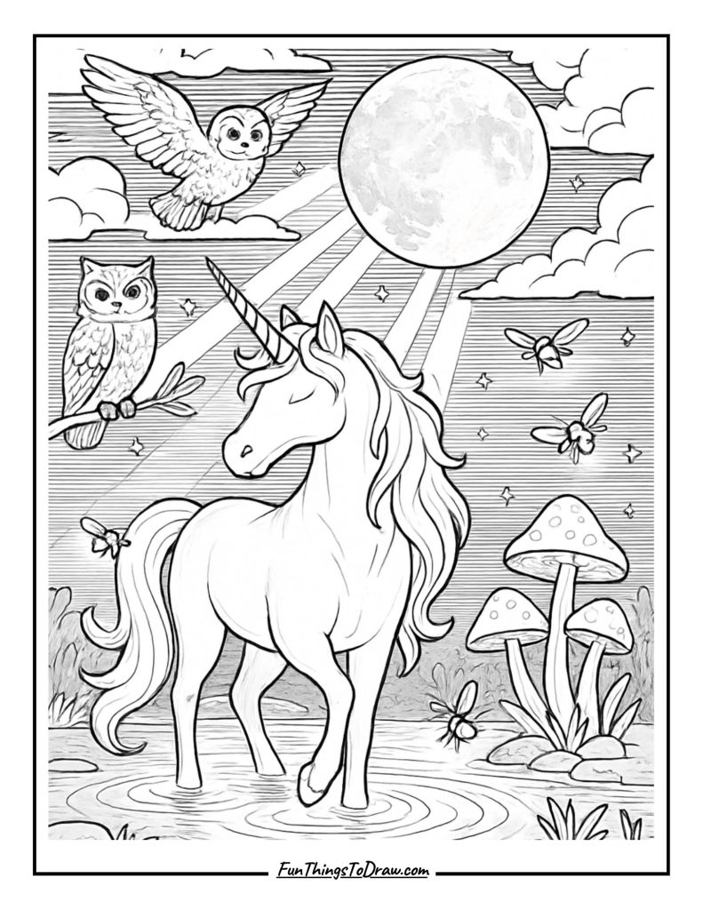 Moonbeam Unicorn Coloring Sheet