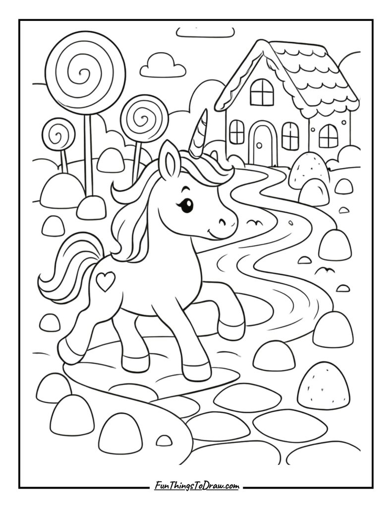 Candy Land Unicorn Coloring Page