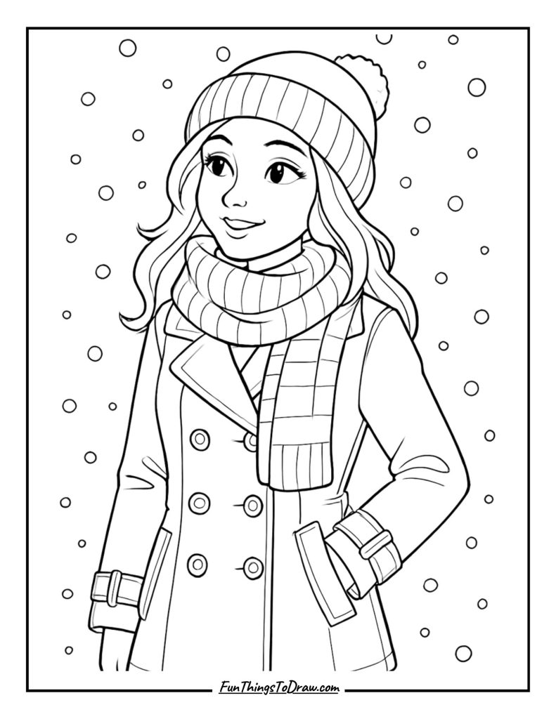 Girl in a Winter Coat Coloring Sheet
