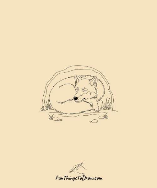 Simple Drawing of Sleeping Wolf