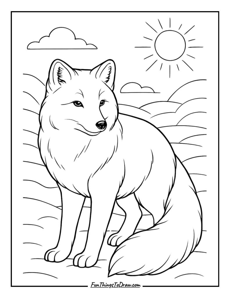 Arctic Fox in the Snow Coloring Page