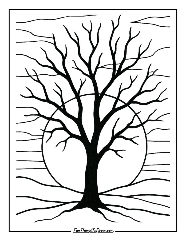 October coloring pages (Autumn Tree Silhouette)