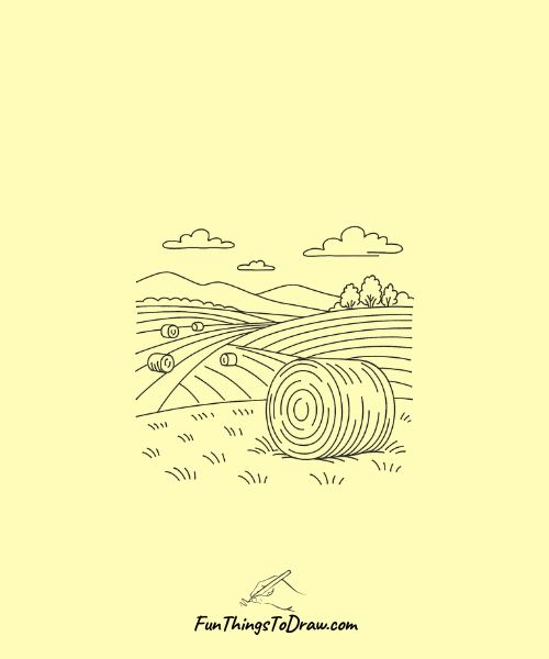 Hay Bale Landscape Drawing