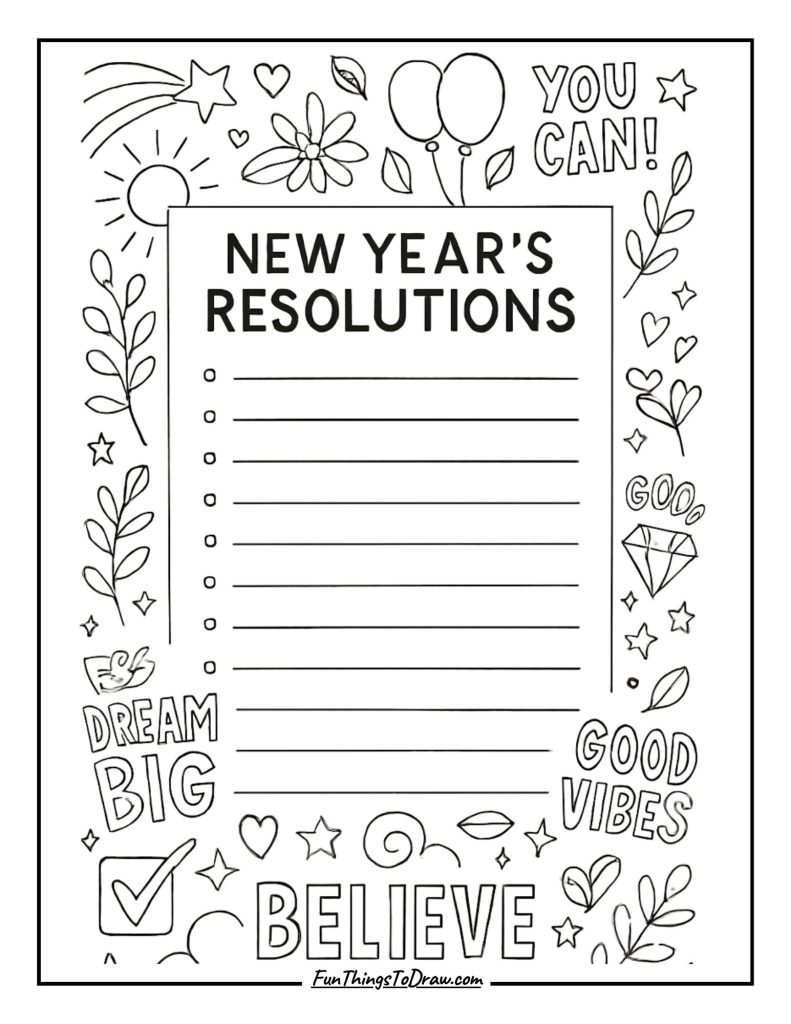 New Year's Resolutions List Coloring page