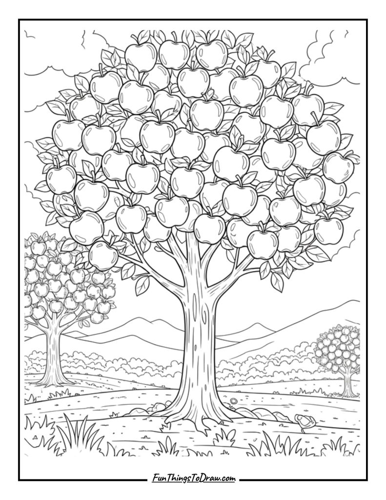 Apple orchard coloring page
