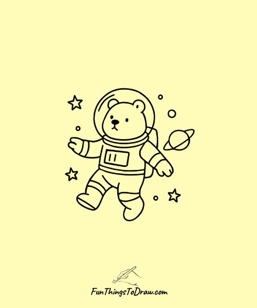 Drawing of a bear in spacesuit