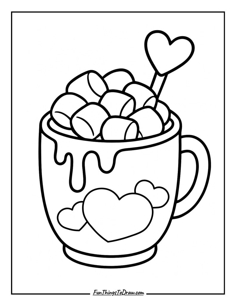 Hot Chocolate Mug with Marshmallows Coloring Sheet