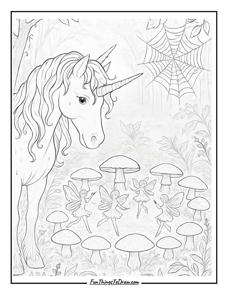 Fairy Ring Unicorn Coloring Page
